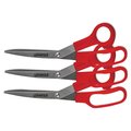 Universal Stainless Steel Scissors, 7 3/4" Length, 3" Cut, Bent Handle, Red, PK3 UNV92019